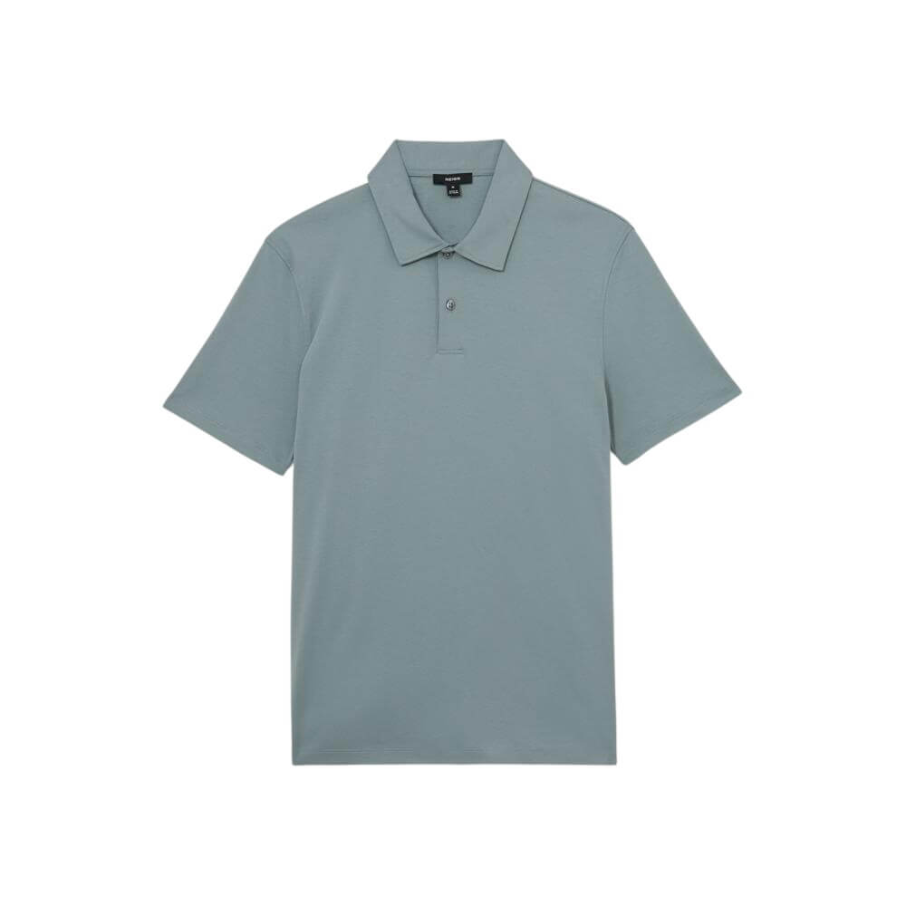 REISS Earl Air-Water Cotton Steel Blue Polo Shirt